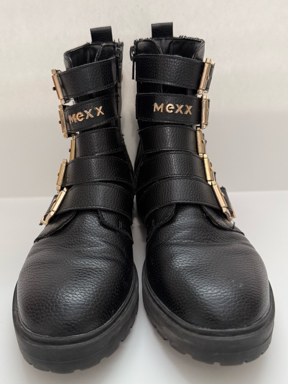 Mexx Black Leather Buckle Combat Boots - Size 6 - Picture 3 of 10